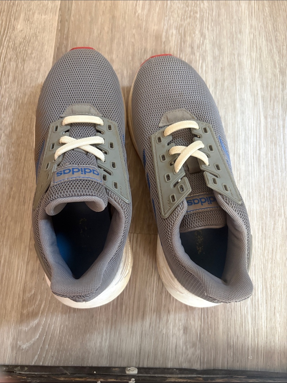 adidas adiwear Gray Mesh Athletic Sneakers with Cream Laces and Blue Accents